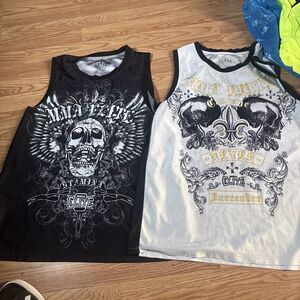 2 MMA Elite Size Mens XL And L Gray Graphic Sleeveless Tank Top Grunge Jersey